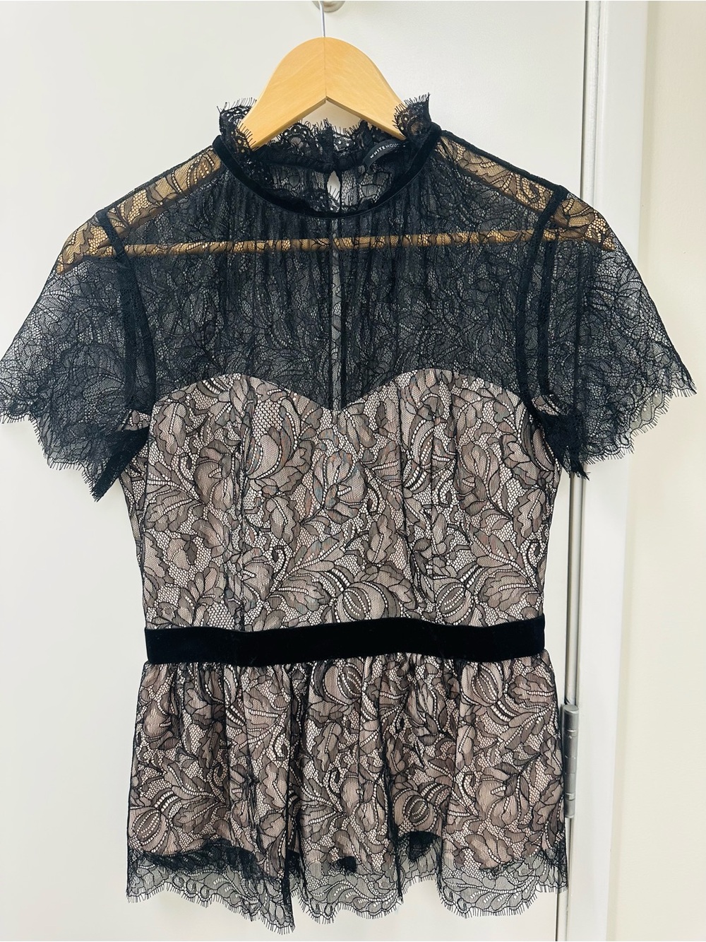 White House Black Market Black Lace Overlay Top